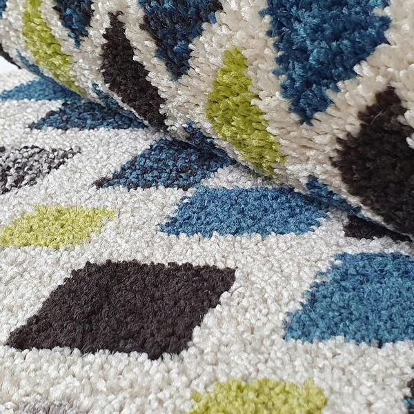 Cream Blue Green Rug Geometric Diamond Pattern Carpet Runner Modern Small Large
