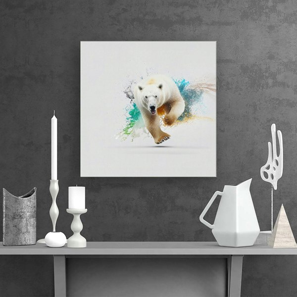 Warren Reed Charging Polar Bear Canvas