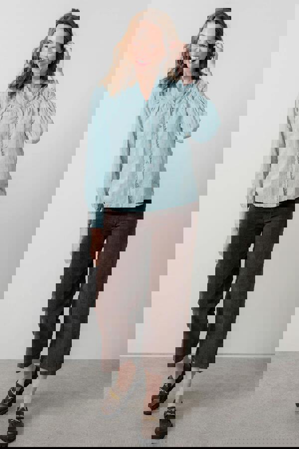 Lily & Me Wayfaring Cotton Check Blouse Ice Blue