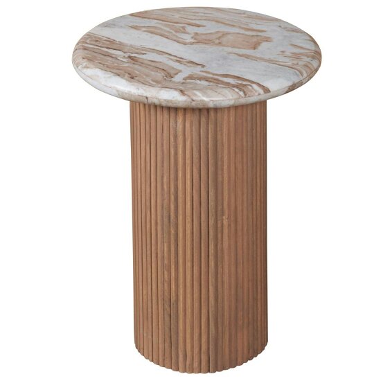 Wyld Haus Boston Natural Oak and Brown Marble Pedestal Side Table