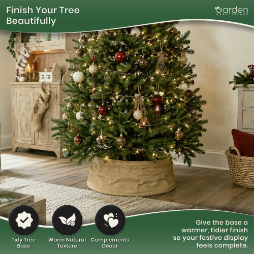 Pop Up Hessian Christmas Tree Skirt in Natural Colour Hessian, Sprung Steel Pop-Up Design, Fits 1.5–2.1m Trees, 56cm x 25cm