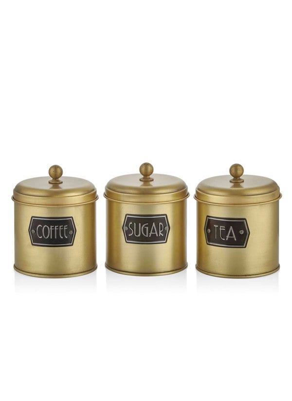 Rozi Gold Coffee, Tea, And Sugar Canister Set - 17 cm (H)