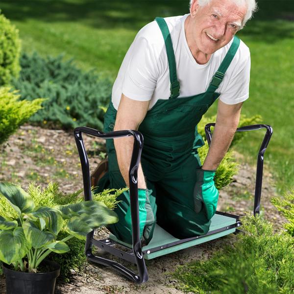 Outsunny 2 In1 Folding Garden Kneeler Foam Chair Pad Support Bench - 58L x 28W x 49Hcm - Dark Green - Steel,EVA