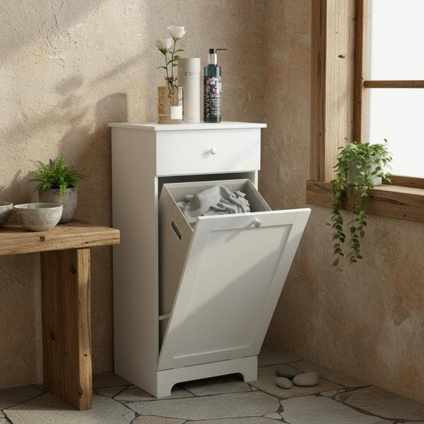 Wyld Haus Faratti White Single Hamper Laundry Storage Cabinet