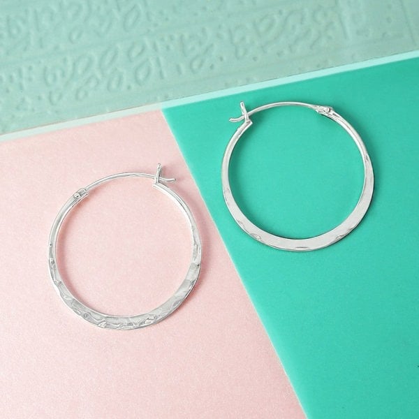 Hammered Silver Small Hoop Earrings - Otis Jaxon Silver Jewellery