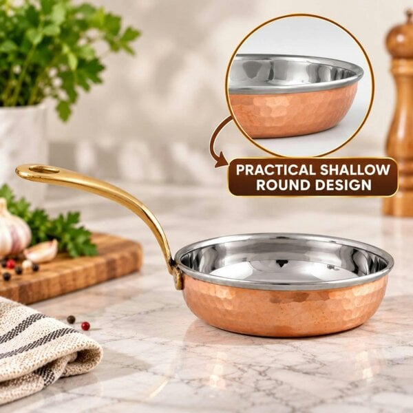 Dyzi 13cm Copper Steel Frying Pan with Long Brass Handle