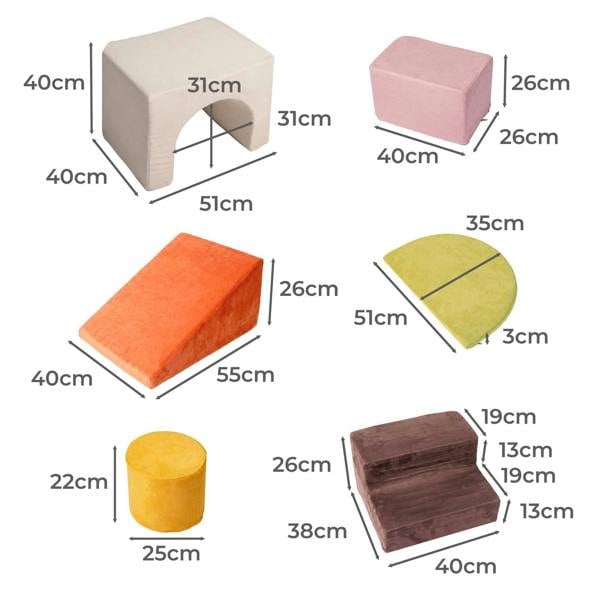 Dekko Soft Play Set Foam Blocks Baby Climbing Blocks Vellum Suede Multi-Colour