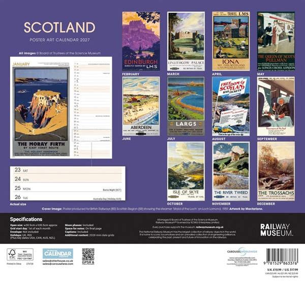 National Railway Museum, Scotland Poster Art Calendar 2027, Wall Calendars, Month To View, Travel, Gift