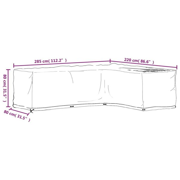 Berkfield L-Shaped Garden Furniture Cover 18 Eyelets 285x220x80 cm