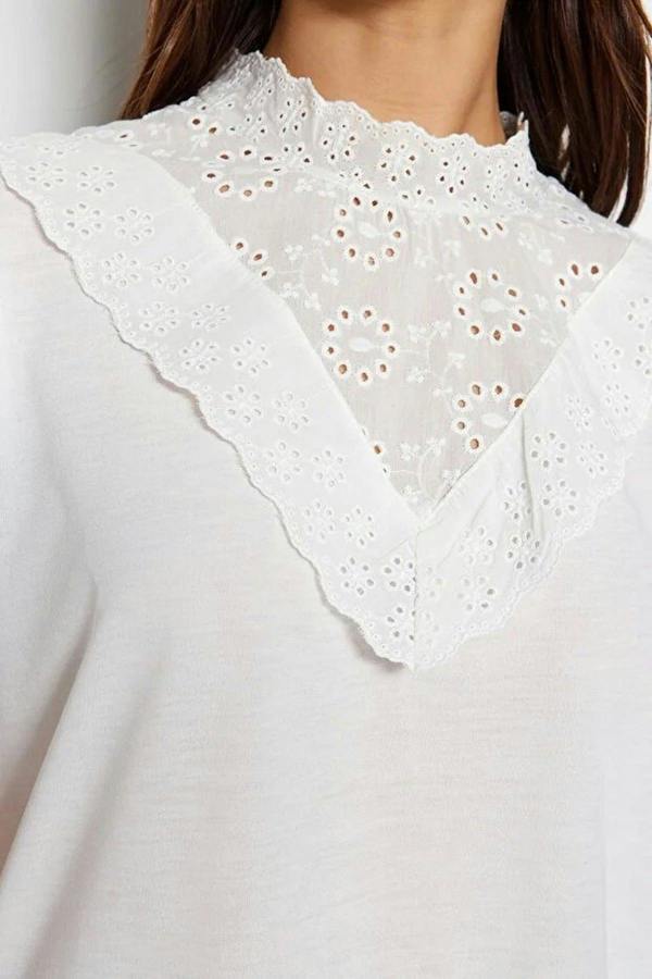 WOVCOR Embroidered High Neck Basic Regular Fit Cotton Knit Blouse