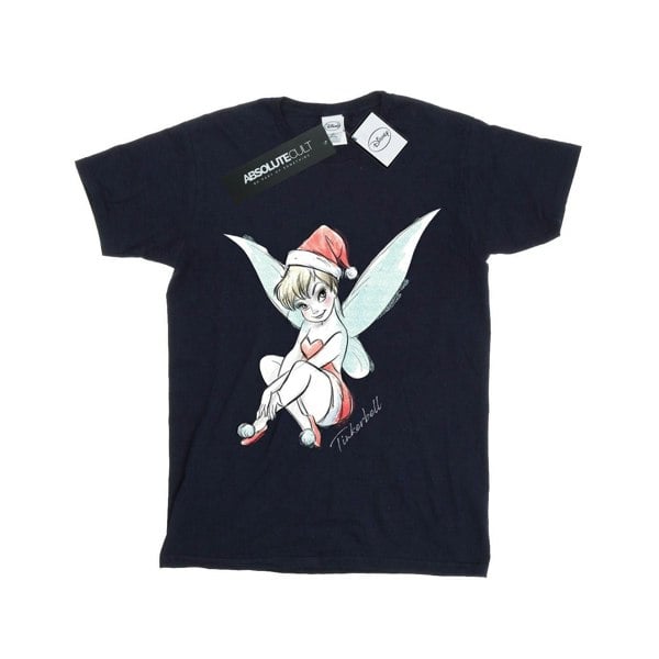 Disney Girls Tinkerbell Christmas Fairy Cotton T-Shirt - Navy Blue