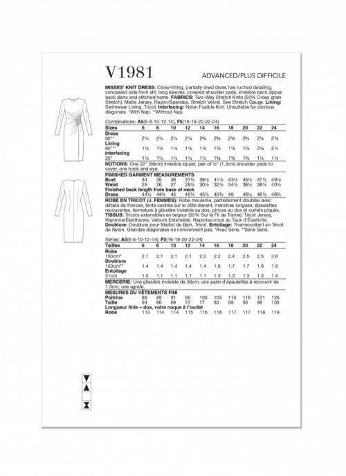 Vogue Sewing Pattern 1981, Dresses for Women, A5 (6-8-10-12-14) - Advanced