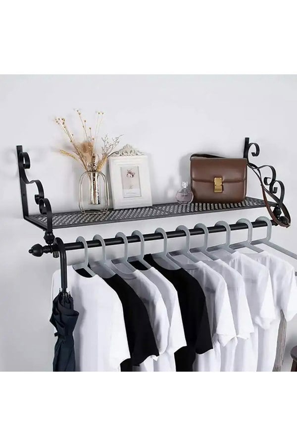 Living and Home 28 x 80cm Wall Mounted Metal Clothes Shelf Garment Shop Display Rack Bedroom