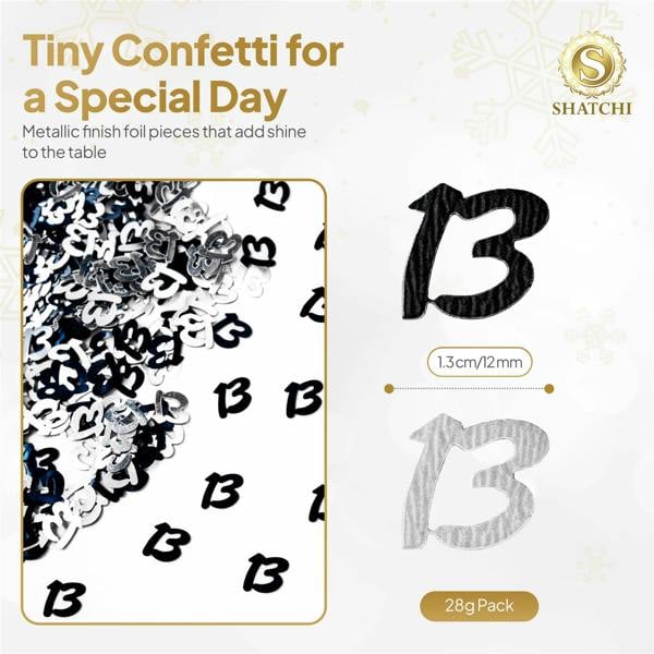 13th Birthday Black and Silver Metallic Confetti Decoration Pack, Table Party Decor image 1