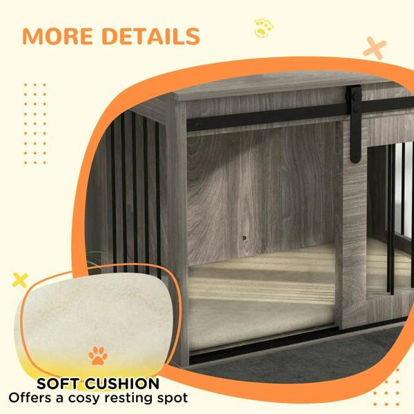 Dog crate furniture with soft removable cushion and front bar sides