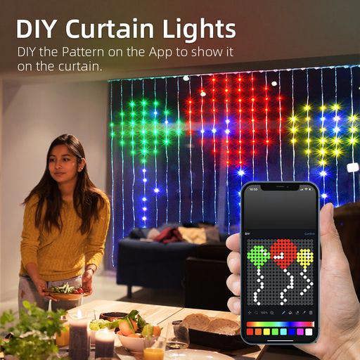 ENER-J Smart Curtain Fairy Lights 2x2m, 400 LEDs, Remote Included, App & Voice Control, Bedroom, Party & Home Decor