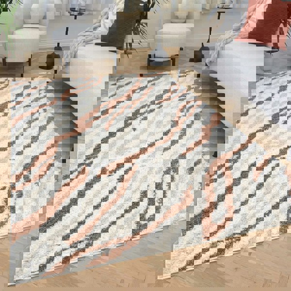 Moodi Shaggy Cream/Brown, abstract design, underfloor heating | THE RUGS