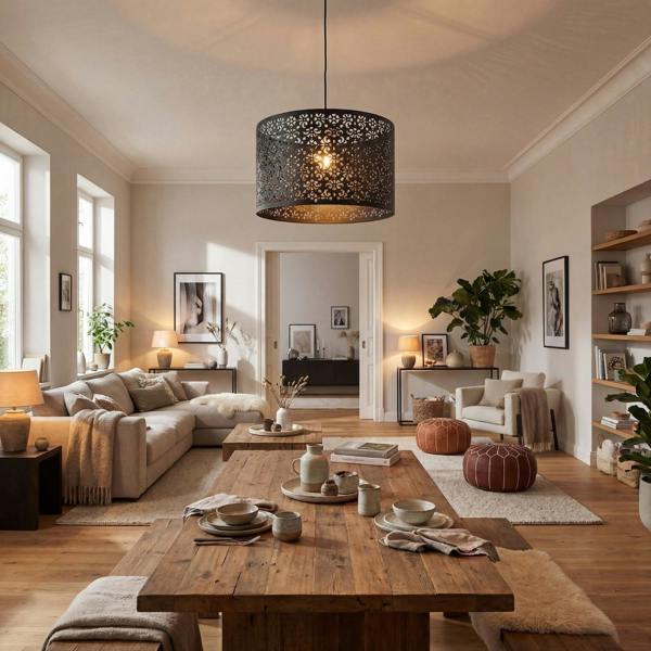 Moroccan Designed Large Black Metal Pendant Shade with Floral Decor Image 6