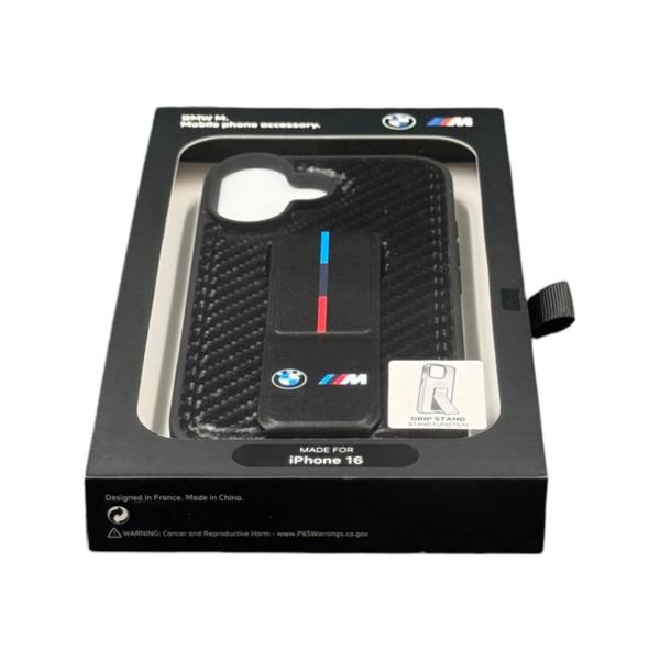 BMW M Grip Stand Smooth and Carbon Case for iPhone 16 6.1" Black - BMHC16SGSPCCK