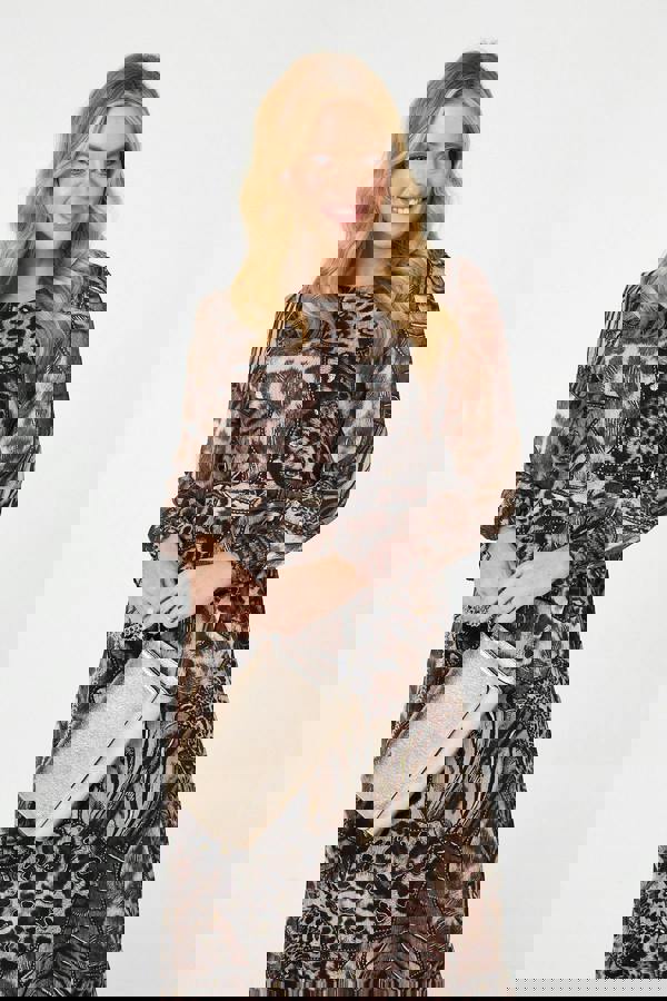 Brown | Embellished Animal Print Maxi Dress