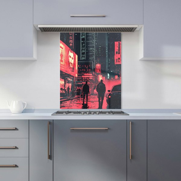 Warren Reed Red & Black City Streets Glass Kitchen Splashback - 00021