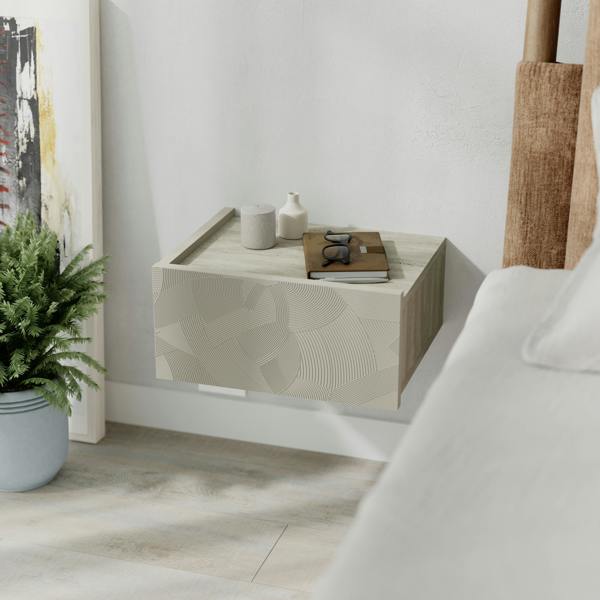 Decortie Floating Bedside Table w/Drawer, Underneath LED Light Handleless Modern Nightstand Wall-Mounted Storage