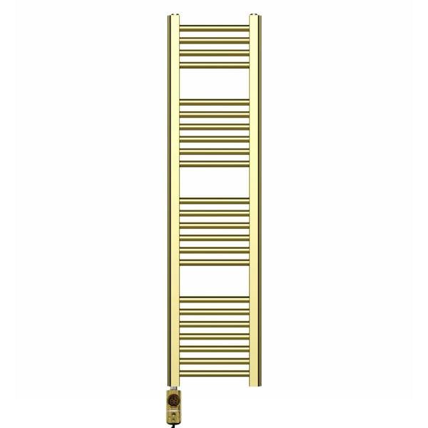 MYHOMEWARE 300 x 1200 mm Shiny Gold Electric Bathroom Towel Rail Radiator Heater With AF Thermostatic Electric Element Pre-Filled