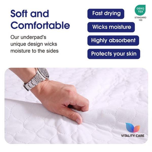 Vitality Care Incontinence Washable Bed Pads Reusable Tumbler dry Bed Size With Tucks & Tuck Tool