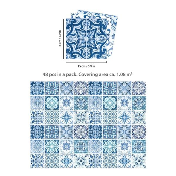 WT1587 - Blue Turkish Mediterranean Wall Tiles Sticker Set - 15 x 15 cm (6 x 6 in) - 24 pcs