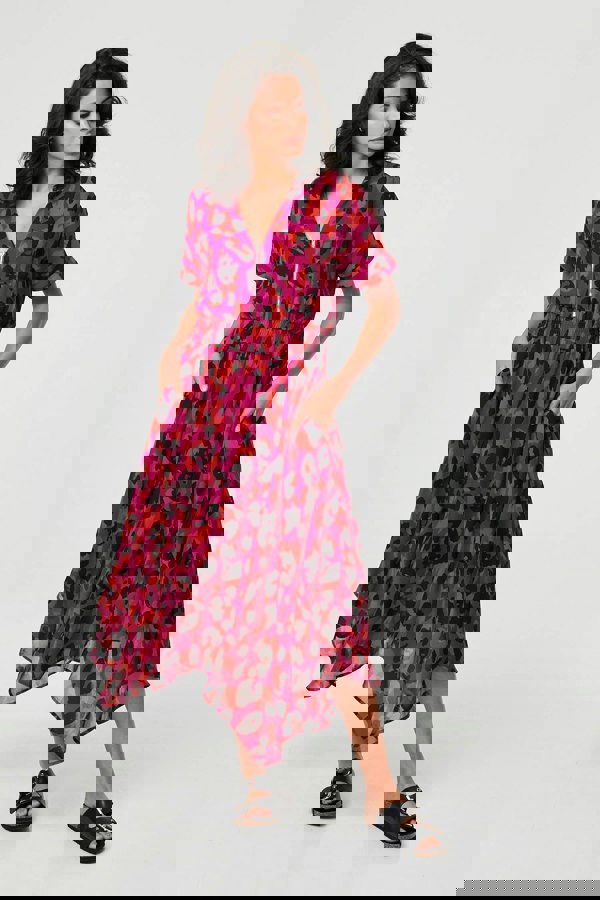 Purple | Animal Print Zip Hanky Hem Midi Dress
