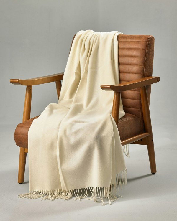 Classic Plain Tassel Hem Brushed Alpaca Blend Throw