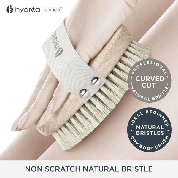 Hydréa London Professional Wet & Dry Body Brush FSC® Certified Beechwood with Natural Bristle for Exfoliation & Detox