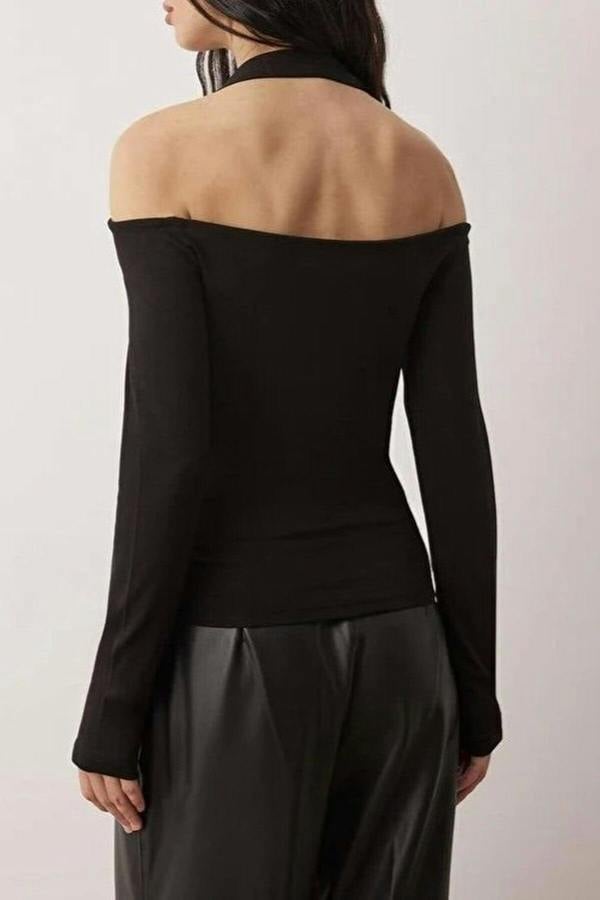 WOVCOR Fitted Knitted Blouse with Accessory Belt Detail