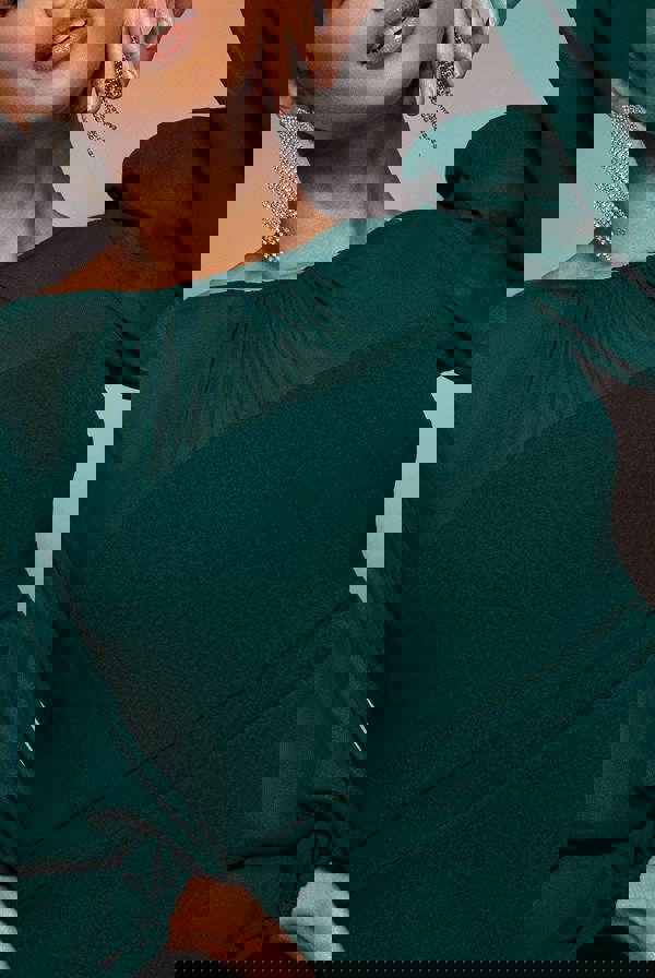 Bishop Sleeve Peplum Top Scuba Crepe And Chiffon Maxi Dress - Emerald Green DR4916