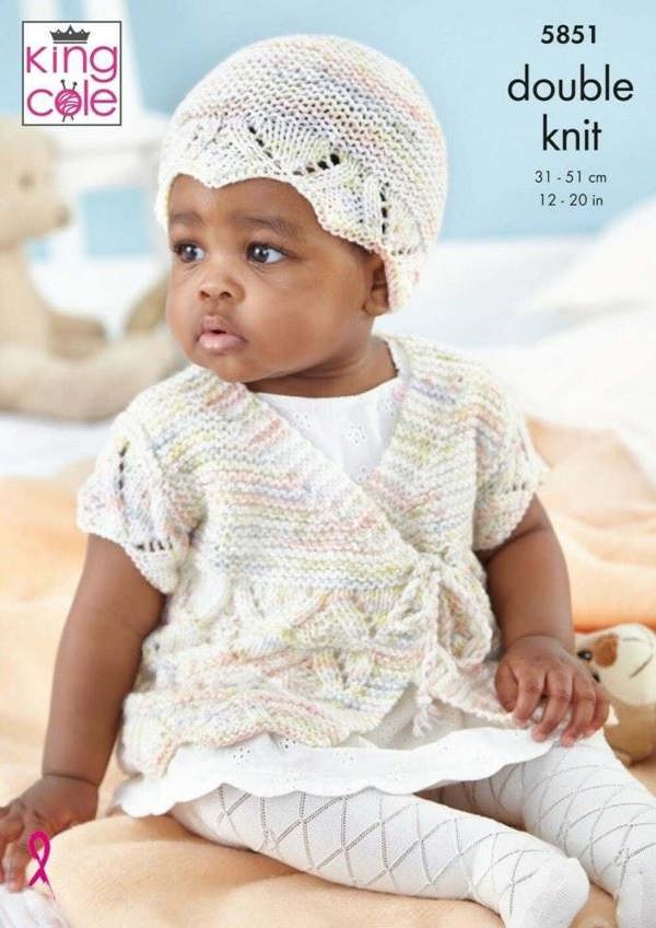 King Cole Little Treasures DK Knitting Pattern 5851, Coats, Cardigans, Headwear for Baby, 12 - 20 Inches