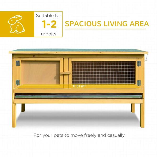 Small animal wooden hutch with wire enclosure and hinged openable roof