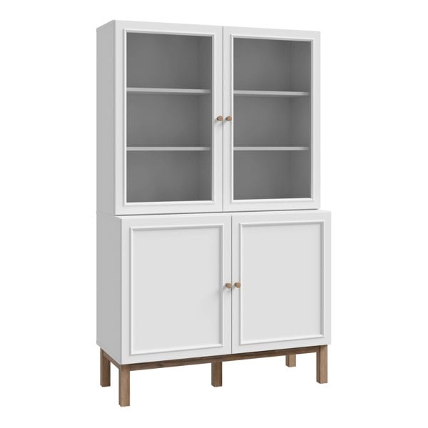 Furniture To Go Wensley Display Cabinet with 2 Doors and 2 Glass Doors in Light Grey and Oak