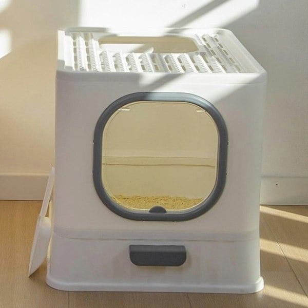 Enclosed Folding Cat Litter Box Toilet with Scoop Living and Home