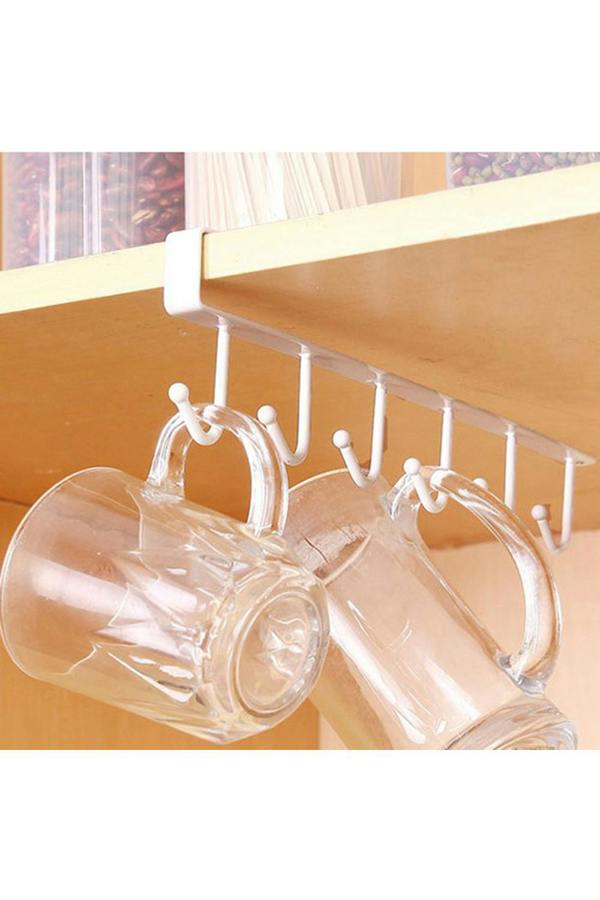 Living and Home Cups Storage 6 Hooks Kitchen Utensil Hanging Hook Rack Holder Under Cabinet Closet