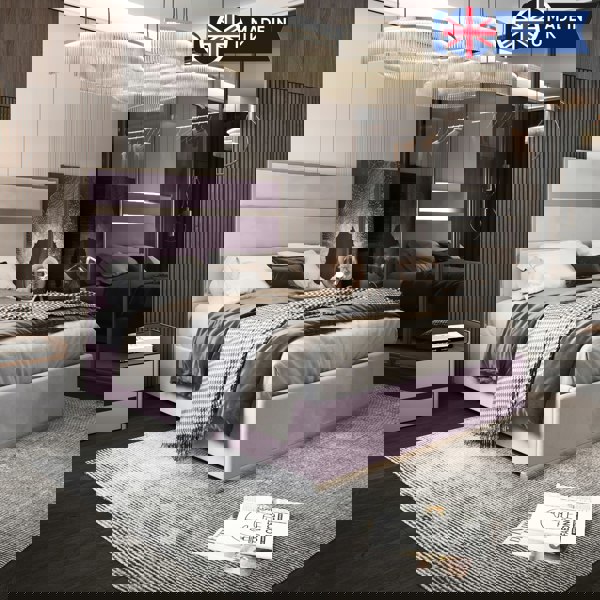 Casa Magna Bentley Upholstered Soft Velvet Metal Bed Frame - Pink