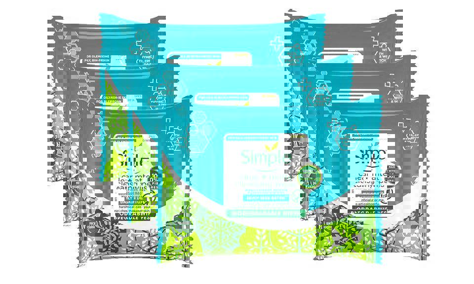 Simple Clear+Matte Daily Skin Detox Biodegradable Wipes for Oily Skin