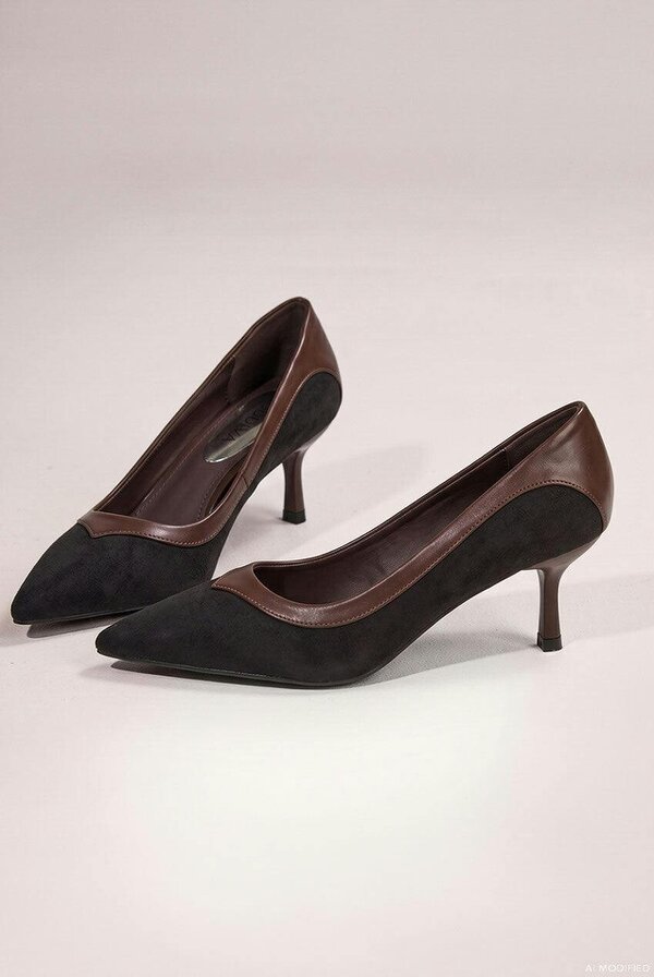 Goddiva Pointed Toe Women’s Stiletto Kitten Heels - Black by Goddiva