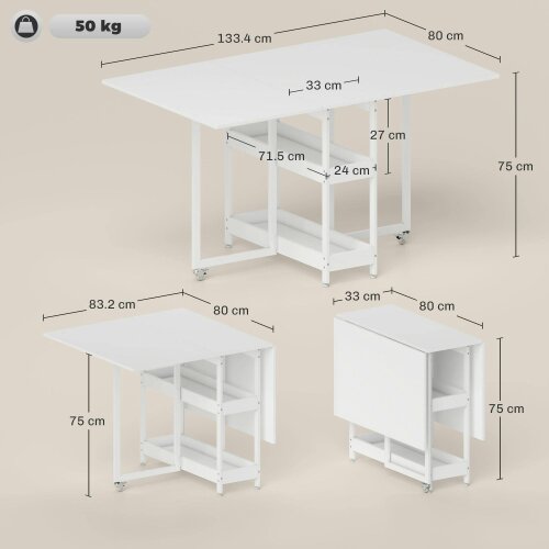 Wyld Haus Luloso Wooden White Drop Leaf Dining Table Seating 4