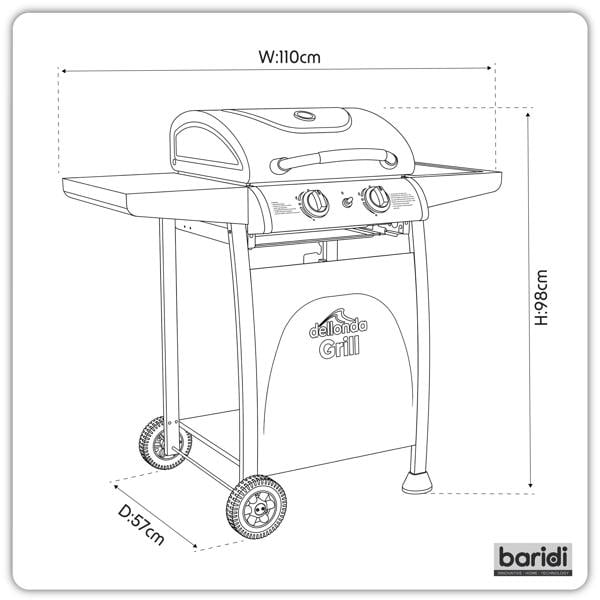 Dellonda 2 Burner Gas BBQ Grill with Piezo Ignition, Built-In Thermometer & Water-Resistant Cover, Black/Stainless Steel - DG227