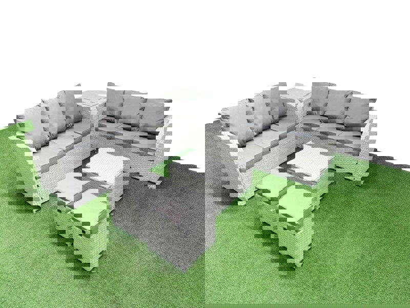 Fimous Outdoor Garden Furniture Set 8 Seater Rattan Furniture Sofa Set with Square Coffee Table high Back Lounge Sofa Stools Side Table Light Grey