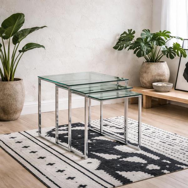 Wyld Haus Set of 3 Frederikssund Glass Top Nesting Coffee Tables