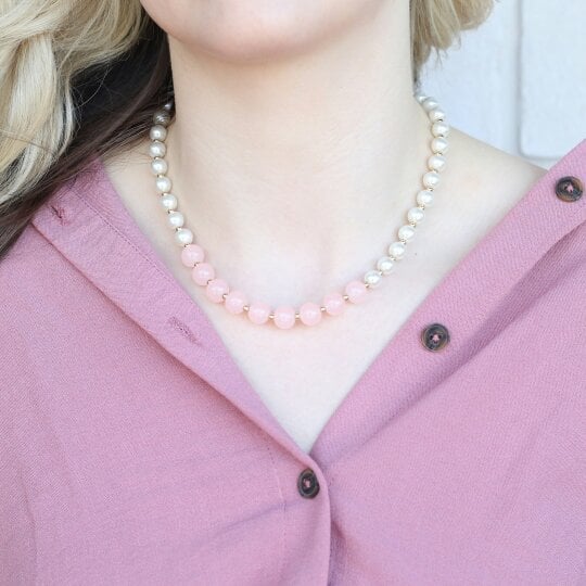 The Colourful Aura Large Ivory and Pink Round Pearl Bridesmaid Statement Choker Necklace