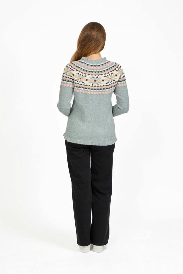 Mudflower Fair Isle Yoke Crew Neck Frill Knit Jumper