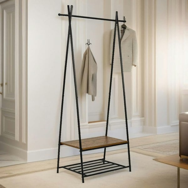 Rafaelo Mobilia Industrial Open Wardrobe Garment Rail With Storage Shelves Brown