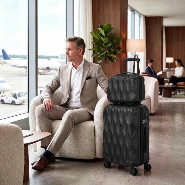 2-Piece Luggage Set, ABS Hard Shell Carry On Suitcase Set with TSA Lock, Spinner Wheels, 12/20 inch, Black